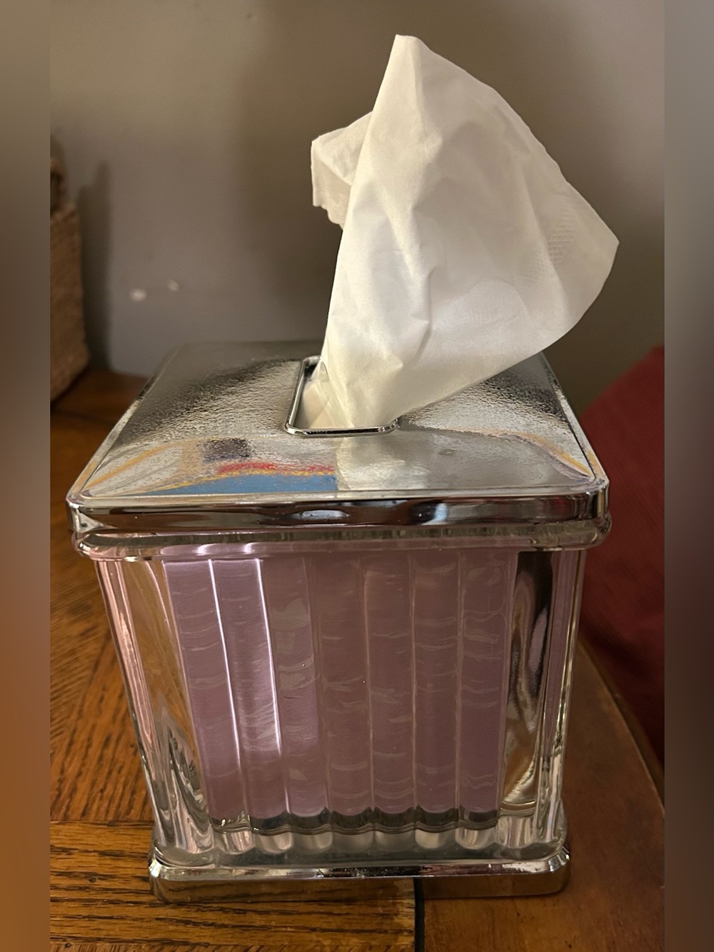 Ribbed Glass Tissue Box Cover with Chrome Base & Lid